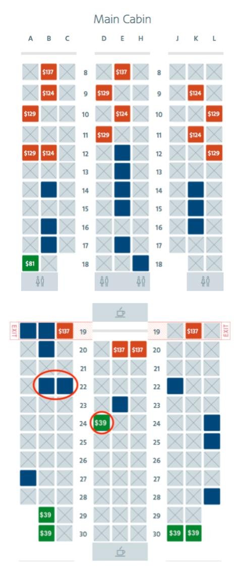 Our assigned American Airlines seats shown in the mobile app